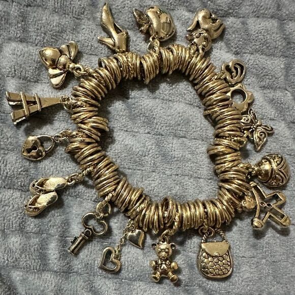 Stretch Charm Bracelet - Elegant & Unique Design Gold Charm Bracelet - Picture 5 of 17